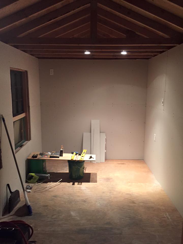 Drywalling myshedpup